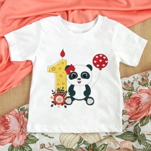 Birthday T Shirt Number 1-8 Cute Panda Cartoon Girls T-shirt Baby Children Tops Kids Clothes Present Drop Shipping
