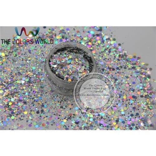 H1214-117 Solvent Resistant Holographic Silver Colors Hexagon shape Glitter for Nail Polish Acrylic and DIY supplies