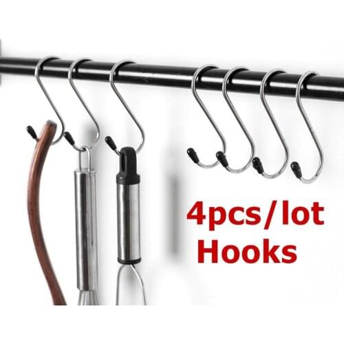 4pcs/lot S Shaped Hooks Stainless Steel Hanger Clasp Rack for Clothes Pot Pan Kitchen Hooks Clasp Holder