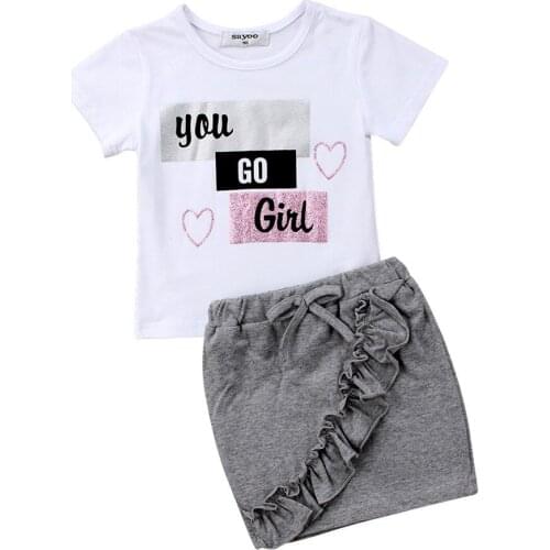 Fashion Summer Children Kids Baby Girls Set 2Pcs Tops T-shirt Short Skirt Dress Outfit Baby Girls Clothes Set