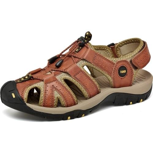 Summer Genuine Leather Mens Walking Sandals Handmade Sewing Sandals For Men Luxury Leather Men Casual Sandal Mens Sport Shoes