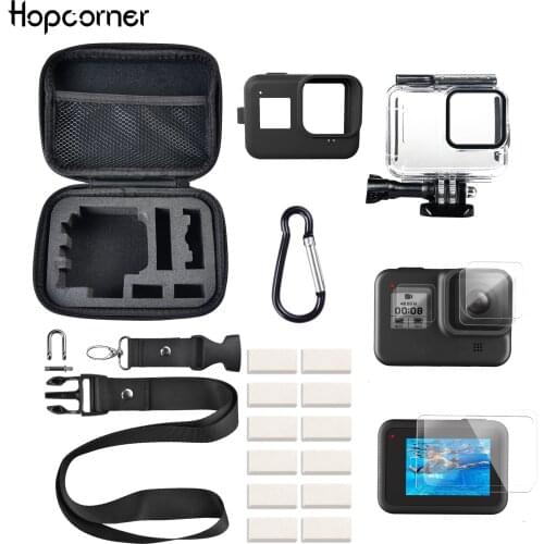 GoPro Hero 8 Accessories Kits Carrying Case Lanyard Waterproof Housing Silicone Screen Protector Carabiner Adventurer Gift