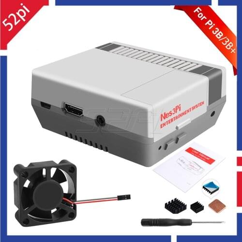 52Pi Nes3Pi NES Style Case Kit ABS Functional Cooling Fan Heatsinks Screwdrivers for Raspberry Pi 3B+ / 3B / 2B