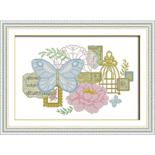 Butterfly and flower cross stitch kit animal18ct 14ct 11ct count print stitching embroidery DIY handmade needlework plus