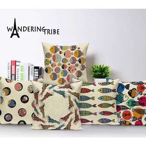 Cartoon Marine Life Cushion Covers Nordic Home Decor Ocean Fish Decorative Sofa Cushions 45 X 45 Cm Linen Throw Pillow Cases