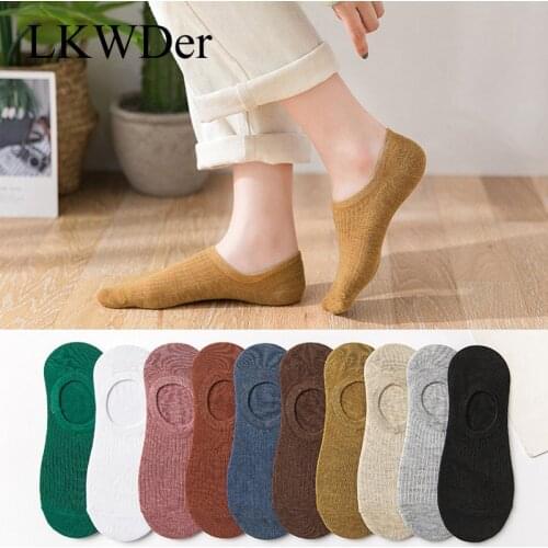 LKWDer 3 Pairs/Lot Womens Cotton Invisible No show Socks Non-slip Summer Silicone Short Socks Fashion Cute Thin Ankle Boat Socks