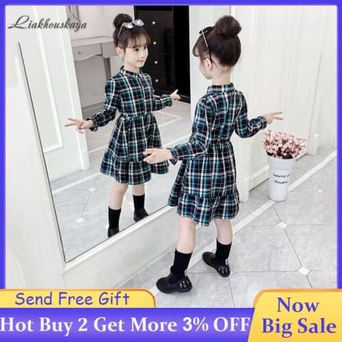 2019 New Girl Dress Autumn Toddler Girl Plaid Long-Sleeved Coat Kids Lapel College Style Girl Party Princess Dress 3-14 Years
