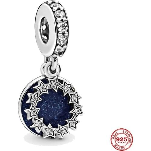 New 925 Sterling Silver Beads Inspirational Stars Dangle Charm Fits Original Pandora Bracelets DIY Jewelry Making For Women Gift