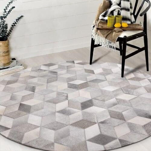 New Luxury Cowhide rug Round carpet real cow skin patchwork for Sofa Study room Cowskin Natural Fur Rug carpets