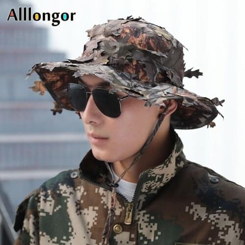 Outdoor Tactical Jungle Sniper Camouflage Bucket Hats leaf Hunting Cap SWAT Army Panama Military Accessories Summer Men