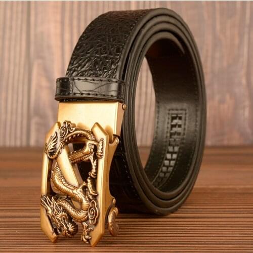 Luxury Genuine Leather Men Belt Crocordile Pattern Jeans Belt Dragon Automatc Buckle High Quality Causal Male Waistband New