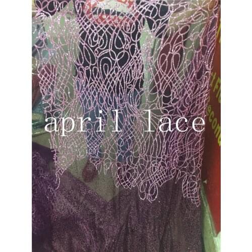 Fast shipping 5yards HLL009# stock purple color luxury lace shining glitter lace for wedding /lady dress sawing