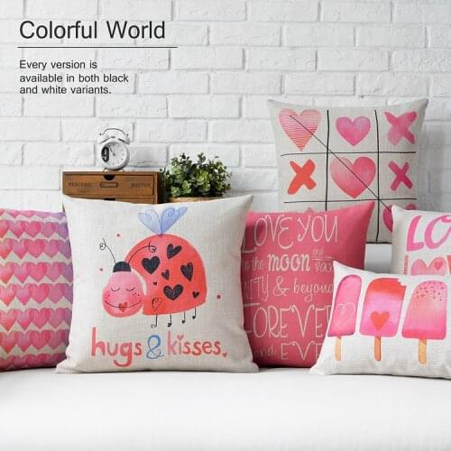 Watercolor Pink LOVE Pillows Cushions Valentine Birthday Gift Thick linen pillowcase sofa cushion home decorative Pillows