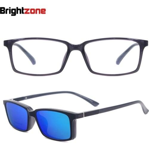 New Men Fashion Sun Glasses Ultra Light Flexible Square Spectacles Acetate TR90 Eyeglasses with Clip On Prescription Sunglasses