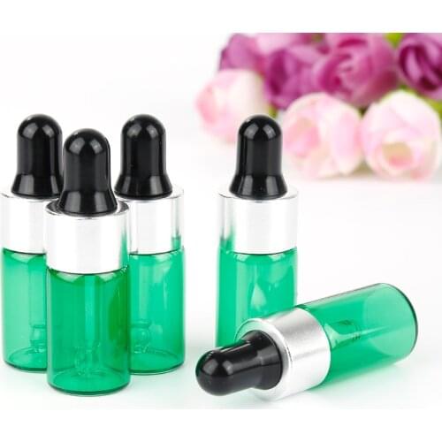 10pcs 3ml Glass Mini Essential Oil Dropper Bottle Portable Silver Cover Black Silicone Head Plant Glass Container Drop Ship