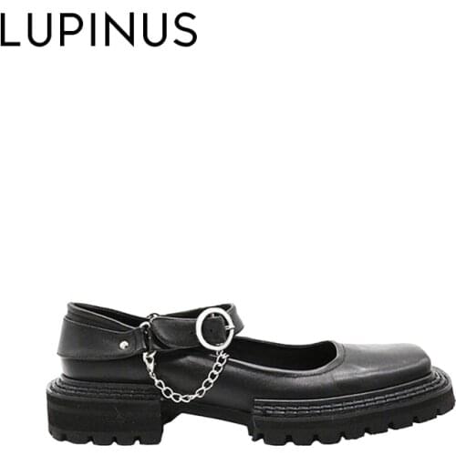 LUPINUS Fashion Metal Chain Design Women Mary Jane Shoe 2021 New Chunky Heel Women Leather Shoe Retro Punk Style Women Shoe