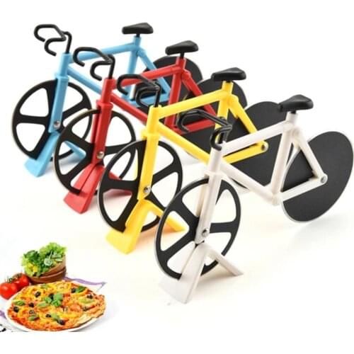 Bicycle Pizza Cutter Wheel Non-stick Dual Cutting Wheels Stainless Steel Bike Pizza Slicer for Pizza Lovers Kitchen Gadget Cool