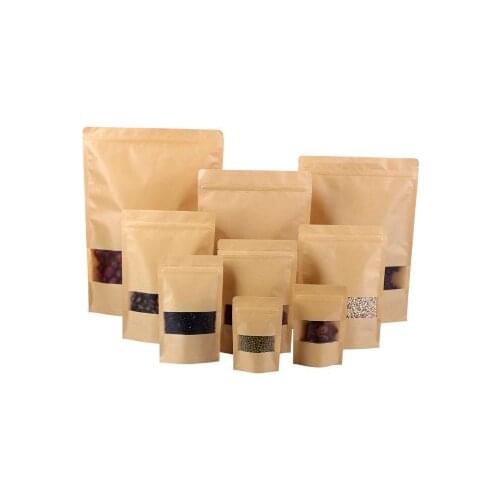 Waterproof Zip Lock craft paper bag brown Stand up with window 10pcs Recyclable Food grade material Gift wedding party package
