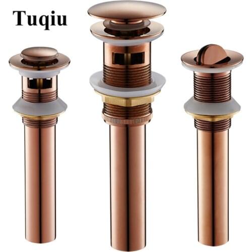 Pop up Drain for Bathroom Sink Vessel Vanity, Rose Gold Solid Brass Assembly Replacement Kits Stopper, Flip Top, Overflow