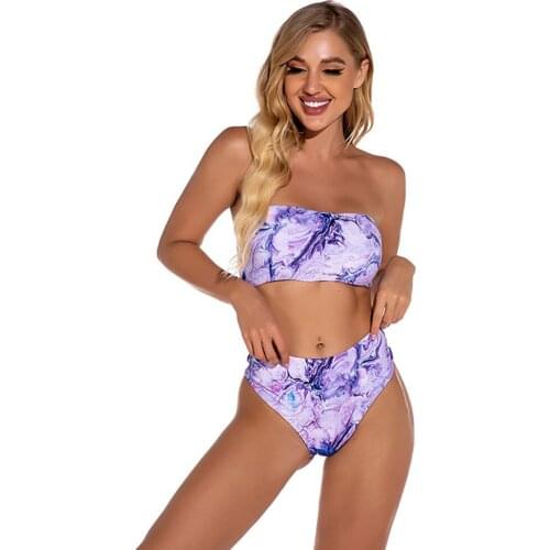 Womens Tie Dye Printed Bikini Split Suit Sexy Back Strap Bra High Haisted Thong Beach Swimsuit Water Sports Two Piece Set