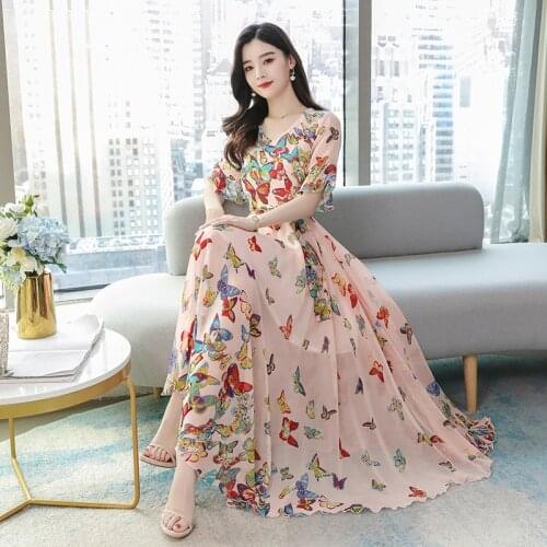 Summer 2021 new Korean version of large-size chiffon dress slim seaside beach dress super fairy temperament long dress