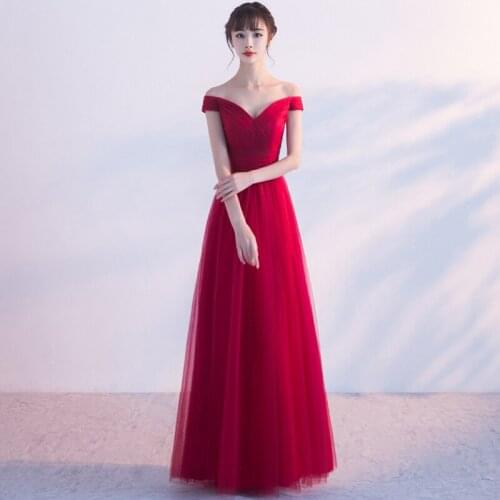Spring Summer New Fashion 2019 Evening Dress Organza Sexy Off the Shoulder Long Slim Red Prom Party Dress a Line Floor Length
