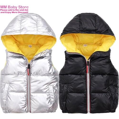 Autumn Winter Bright Color Hooded Vests For Boys Girls Sleeveless Down Cotton Waistcoat Child Zipper Jacket Casual Vests