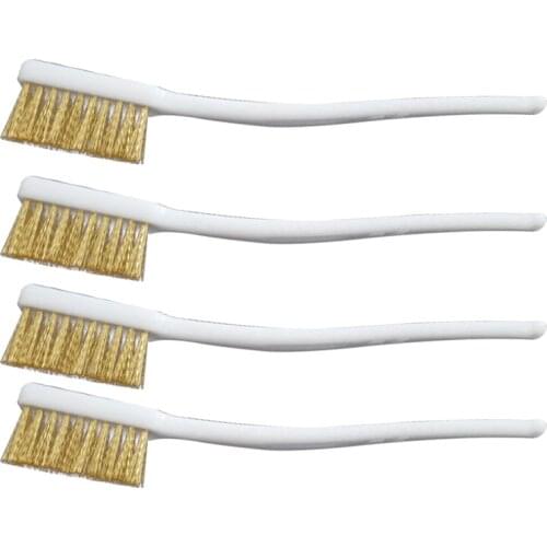 1 Pcs Copper Plated Brush 3 Row Wood Handle Wire Brush For Industrial Devices Surface/Inner Polishing Grinding Cleaning Brush