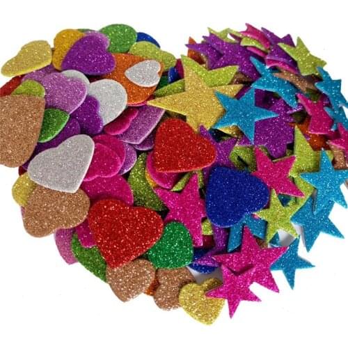 1pack Mixed Color Size Foam Glitter Stickers Star Shapes Wedding Decoration Crafts Heart Shapes DIY Decoration Birthday Party