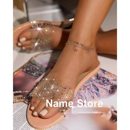 2021 Handmade Flat Sandals Rhinestone Fashion Slippers Open Toe Sexy Womens Shoes Plus Size