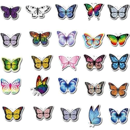 50Pcs Multicolor PVC Flower Butterfly Stickers For Girl Kids Baby Rooms Kitchen Home Decoration Adhesive Stickers
