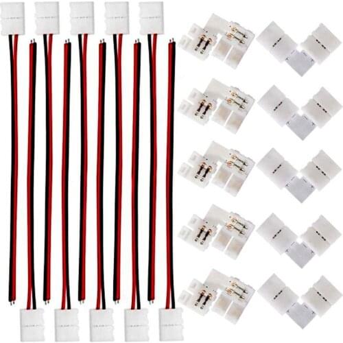 8mm 3528/2835 LED Strip Light Connectors Kits L Shape 2Pin 8mm Right Angle Corner Solderless Connector LED Solderless Connect