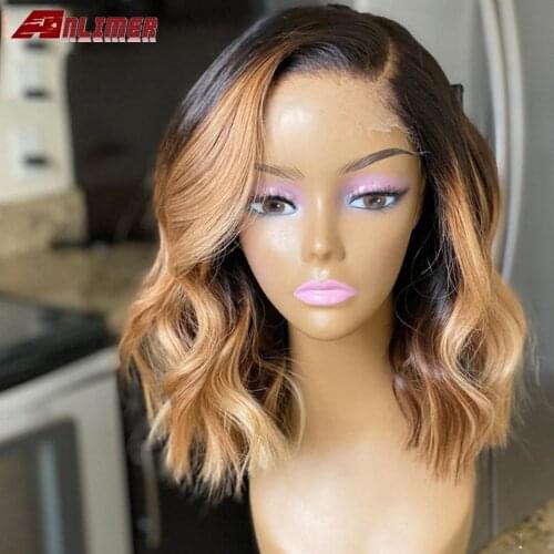 Anlimer Ombre Honey Blonde Short Wave 13x4 Lace Frontal Human Hair Wigs Brazilian Remy Short Bob Wave 4x4 5x5 Lace Closure Wigs