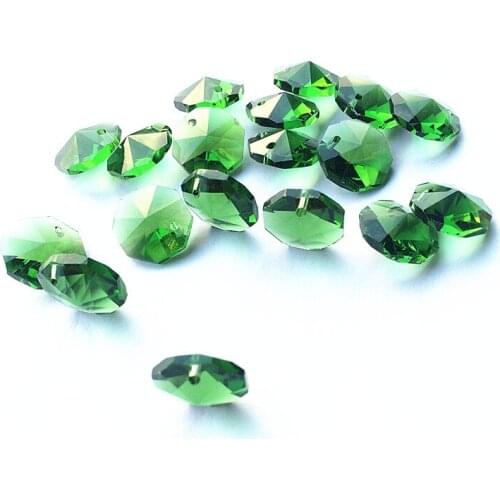 Free Shipping 100pcs/lot 14mm Green Crystal Octagon beads in One hole For Chandelier Pendants Glass Curtain Beads Supplies
