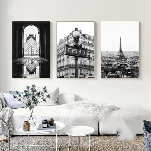 Black White Paris Landscape Photography Print Poster Eiffel Tower Metro Slogan Canvas Painting Wall Art Pictures Home Decoration