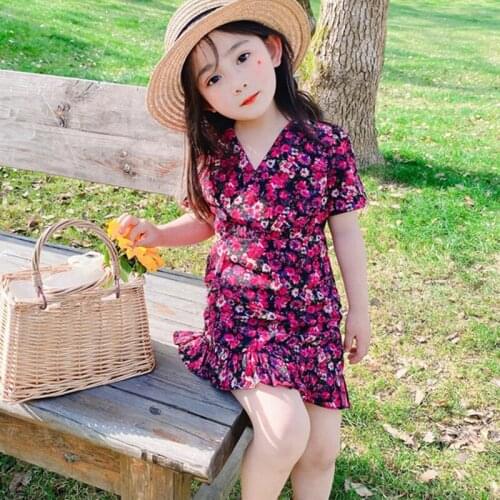 Bobra Kid Floral Cotton Girls Dresses Summer Girl Clothes Short-sleeved Pastoral Dress
