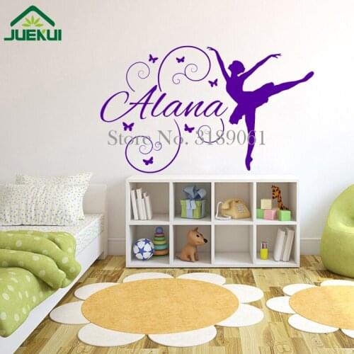 Gymnast Dancing Girl with Butterfly Wall Sticker Personalized Custom Name Vinyl Wall Decals Bedroom Decoration Decor JA912