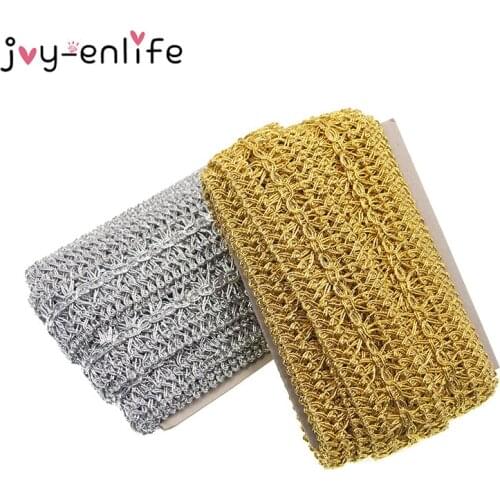 JOY-ENLIFE 5meters/lot 3.5cm Width Gold/Silver Lace Trim DIY Craft Wedding Doll Dress Ribbon DIY Clothes Accessories Curve Lace