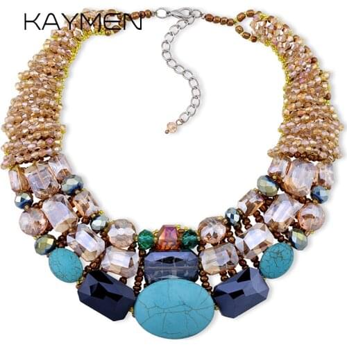 KAYMEN Bohemian NEW choker Necklace, Womens Strand Multilayer Crystal bib Statement necklace NK-01290