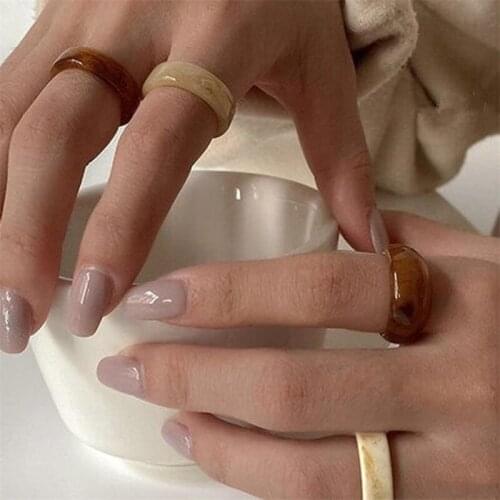 4 Piece Collection Minimalist Stackable Resin Rings Brown /Cream Ivory Theme Acetate Acrylic Band Classic Tortoise Ring KL30FIO5