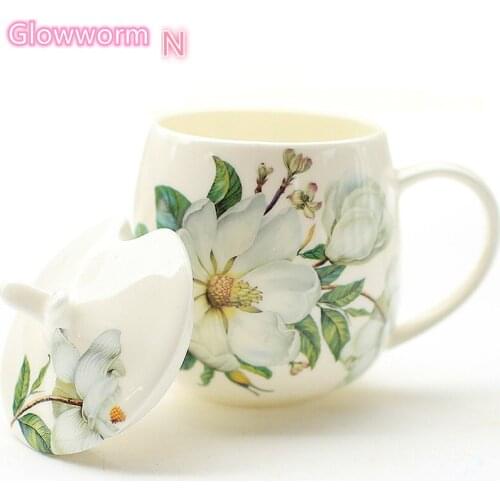 Glowworm 2020 Bone china mugs with lid scoop creative ceramic milk coffee Mug cup elegant wedding gift XC