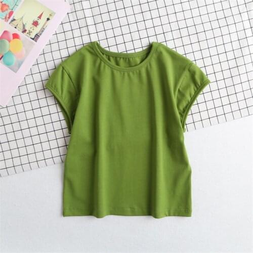 Summer new style street solid color round neck exposed navel short-sleeved T-shirt women, thin short-sleeved T-shirt women