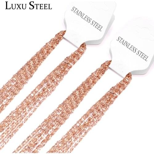 LUXUSTEEL 10pcs/lots Link Chain Necklace Unisex Width 2mm Black/Rose Gold Stainless Steel Lobster Necklaces For Pendants Party