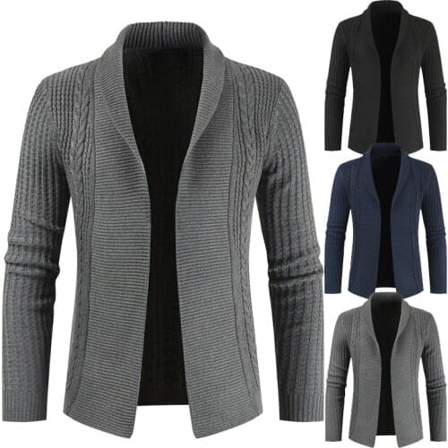 New Mens Cardigan Sweater Casual Fashion Solid Color Twisted Youth Cardigan Sweater