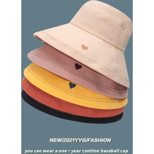 Bucket Hats 2021 New Ladies Spring Summer Sun Protection Fisherman Caps Korean Heart Wide Brim Sun Hats Women Hats