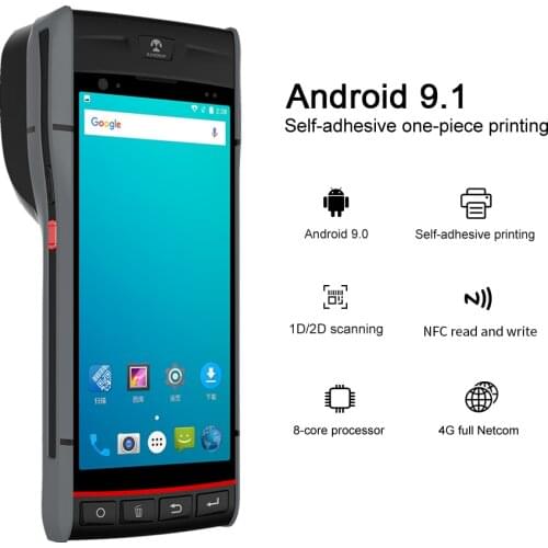 Handheld POS Terminal Mobile Smart PDA Built-in Label Sticker Thermal Printer Android 8.1 1D 2D Barcode Scanner
