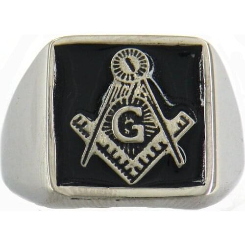 FANSSTEEL Stainless Steel Jewelry FreeMasonry Master Masonic Square and Compass Ring FSR09W69