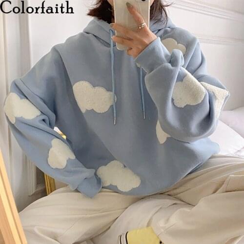 Colorfaith New 2020 Autumn Winter Women Sweatshirts Harajuku Pullovers Hoodies Oversized Korean Cute Jumper Girls Tops SS4121