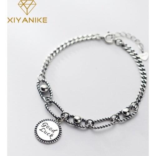 XIYANIKE 925 Sterling Silver Vintage Round LUCK Bangles & Bracelet for Women Couple Korean Fashion Party Jewelry Adjustable