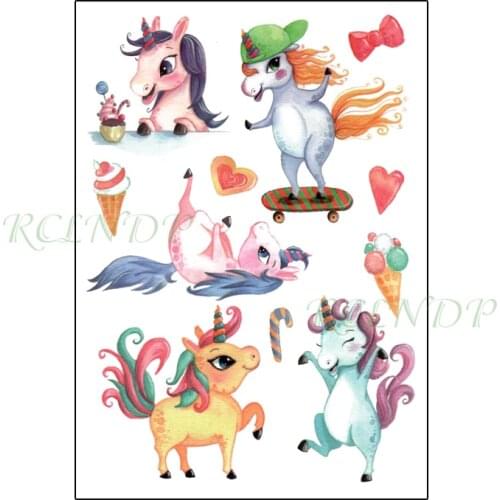 Waterproof Temporary Tattoo Sticker Cartoon Unicorn Cute Ice Cream Bow Heart Flash Tatoo Fake Tattoo for Kids Men Women